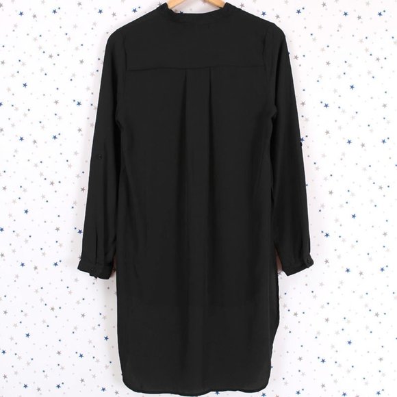 Woven Chiffon Button Up Hi Lo Blouse Shirt Black - Picture 2 of 8